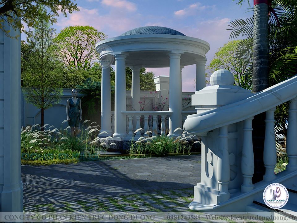 tiểu cảnh sân vườn cho biệt thự mini 3 tầng mái thái phong cách tân cổ điển
