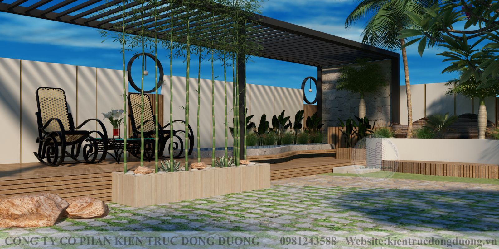 Thiết kế sân vườn Biệt thự vườn 3 tầng 100m2 phong cách hiện đại đẹp